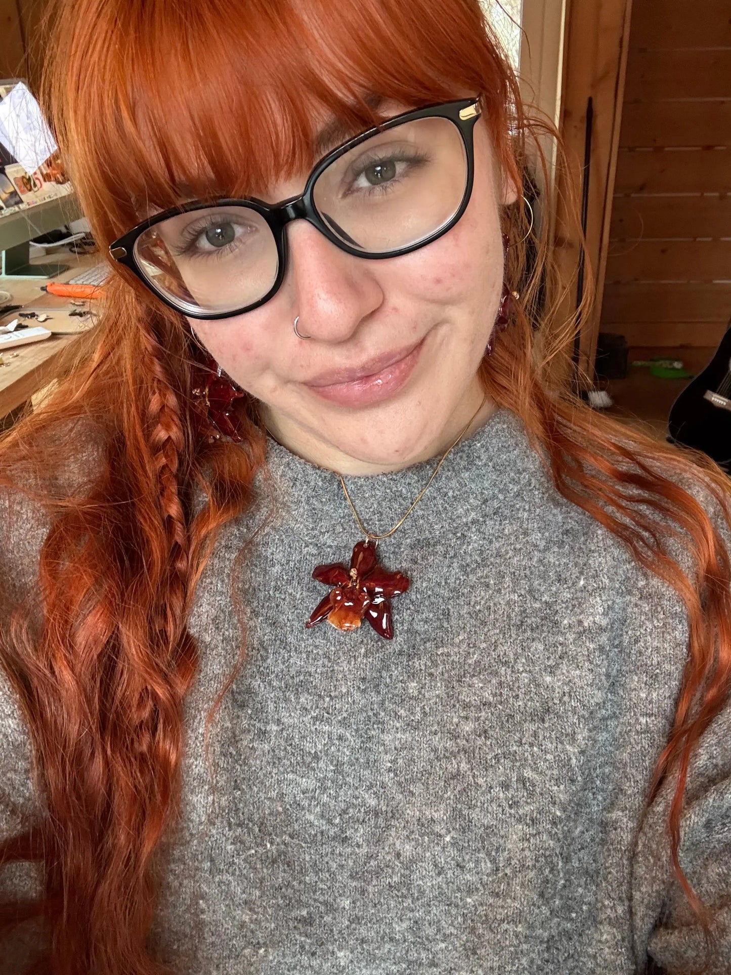 Red orchid necklace SYLLIA