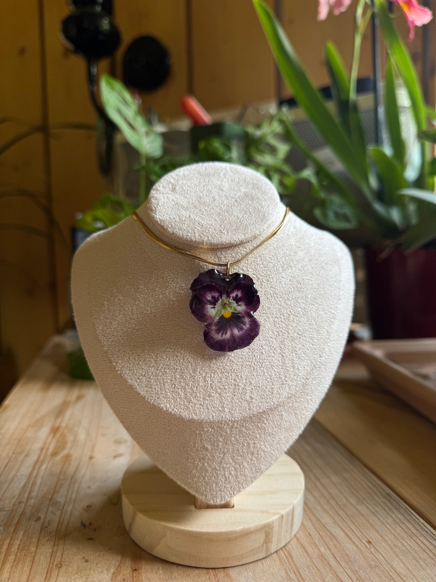 Goth pansy necklace