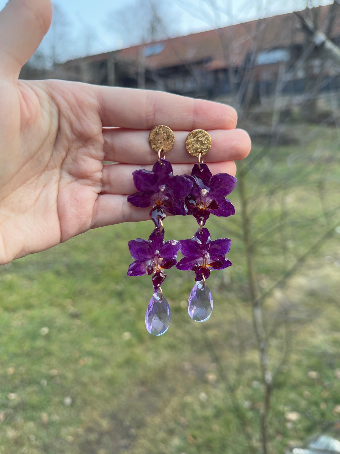 Statement dangle orchid earrings