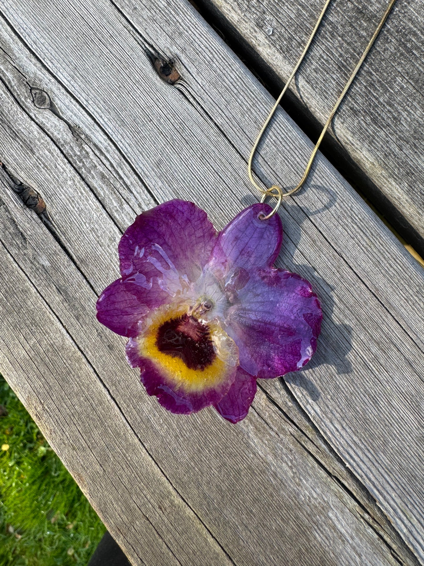 Purple dendrobium orchid necklace