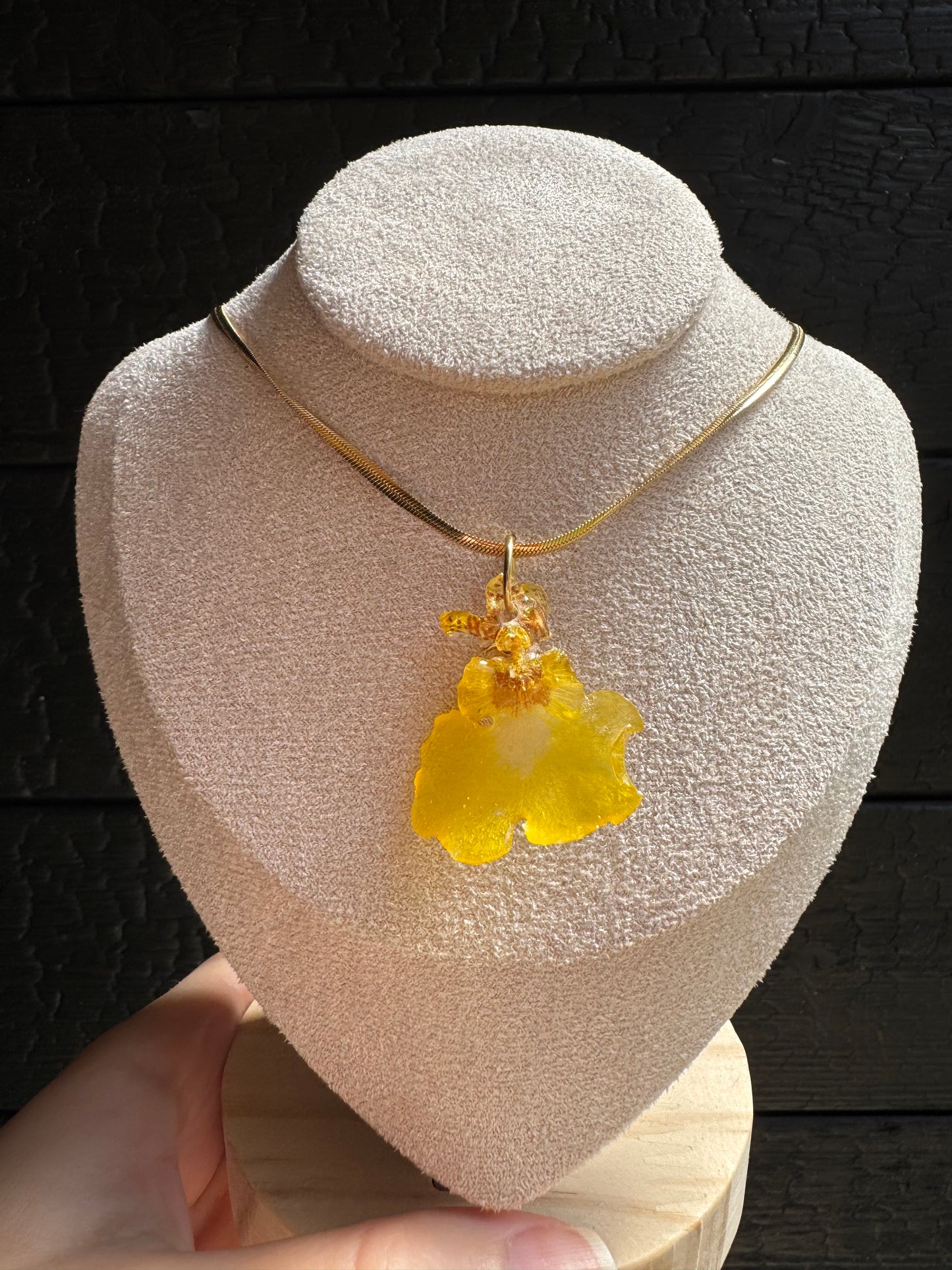 Yellow orchid necklace