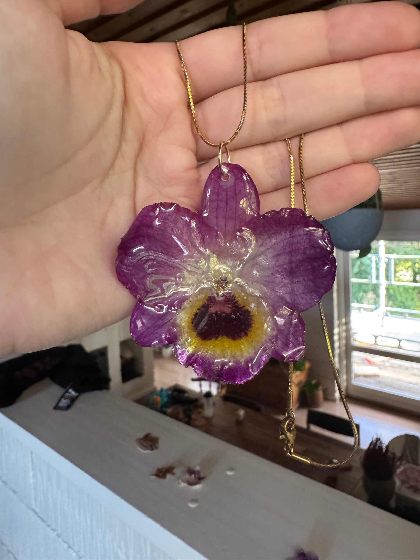 Purple dendrobium orchid necklace