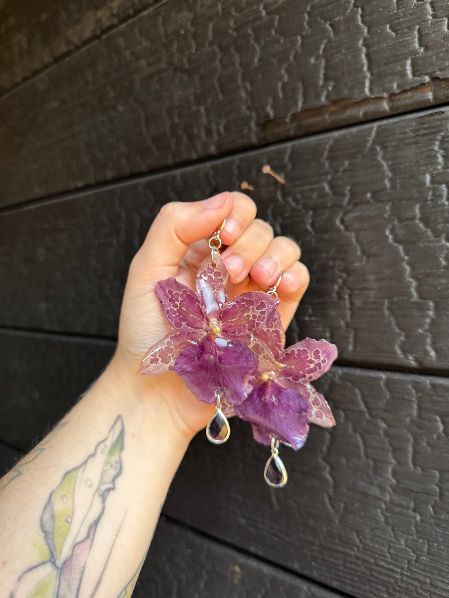 Dotted purple orchid earrings SYLLIA