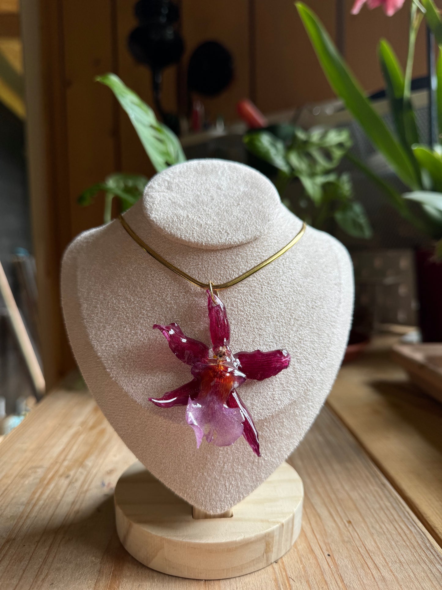 Pink orchid necklace