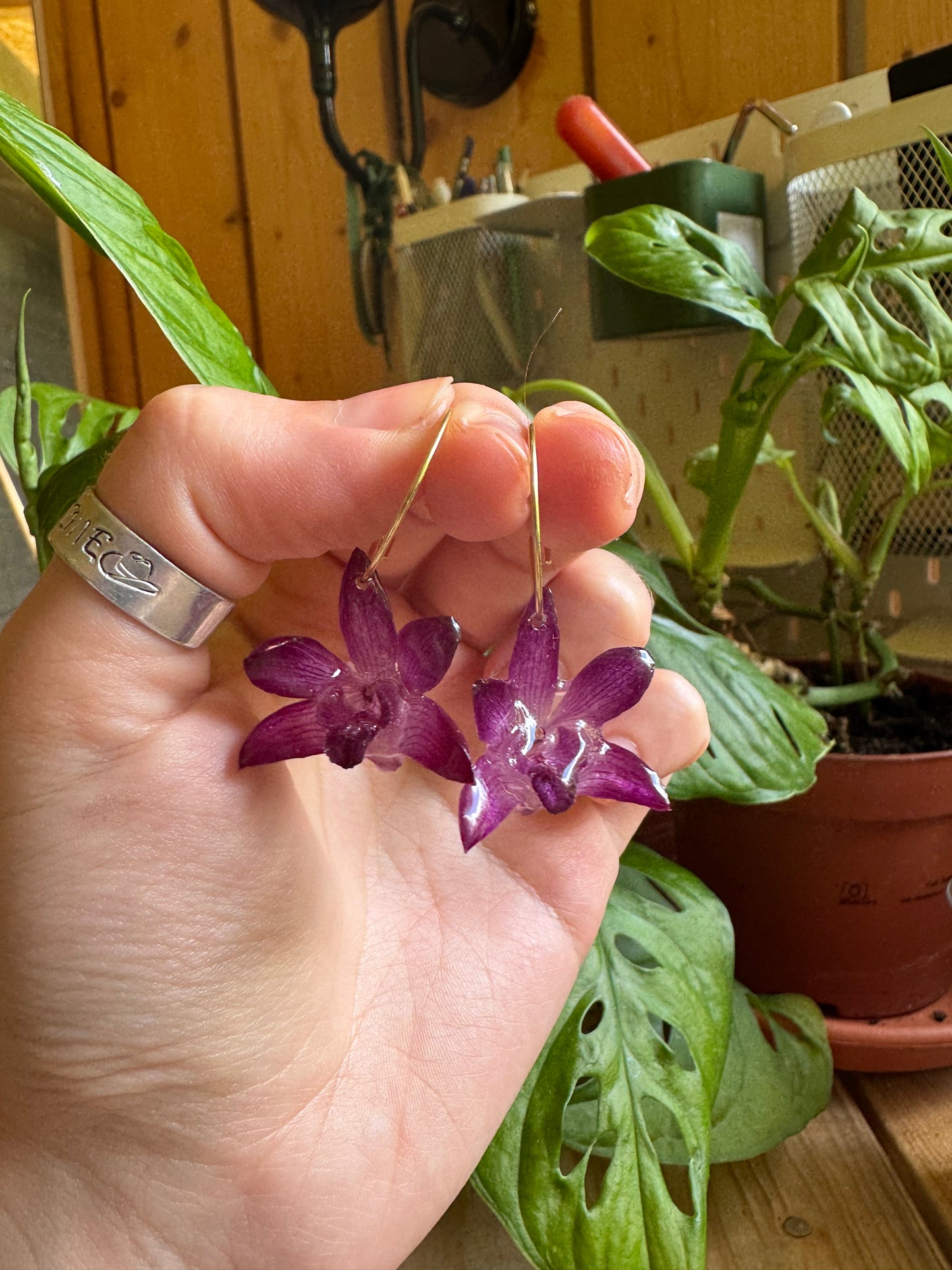 Real Mini Dendrobium Hoops – Handmade Orchid Earrings for Cottagecore Style