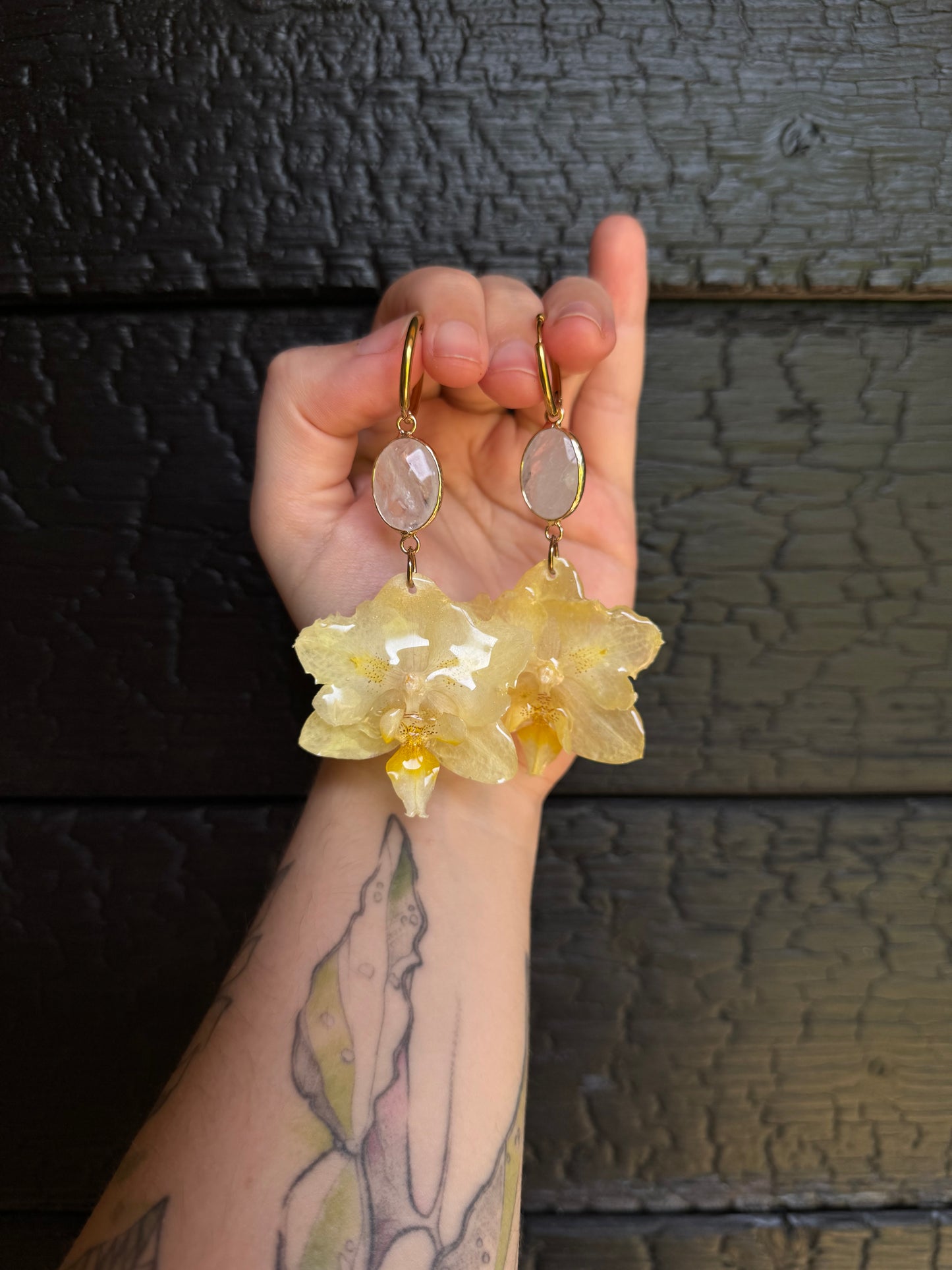 Yellow orchid earrings