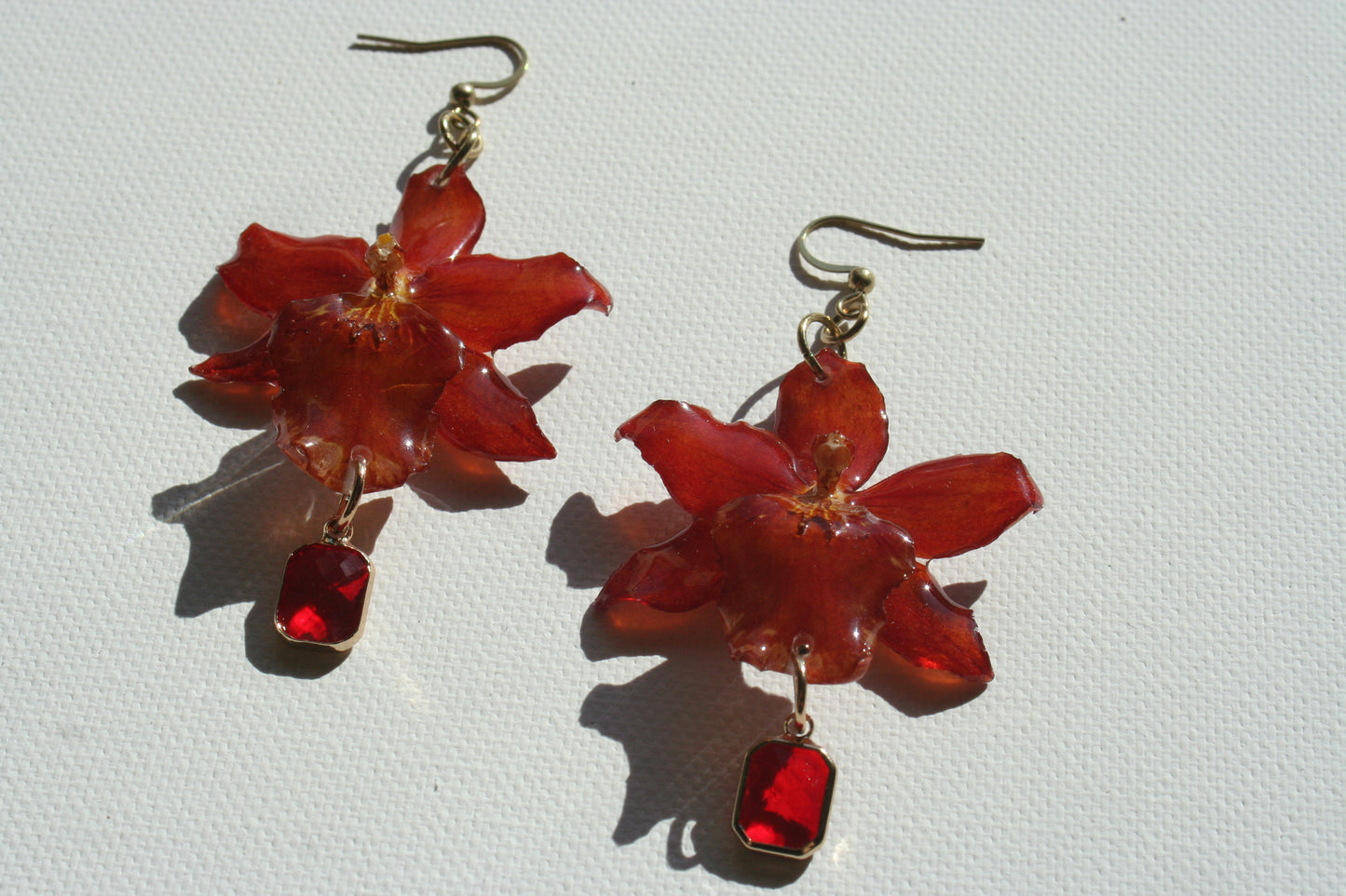 Red orchid earrings