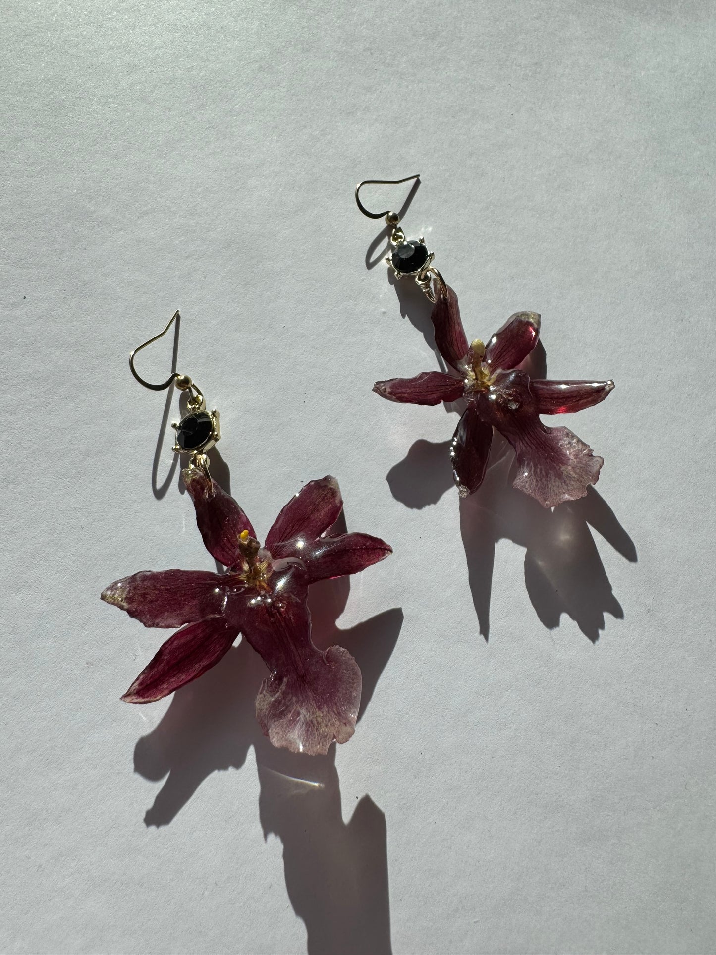 burgundy orchid earrings