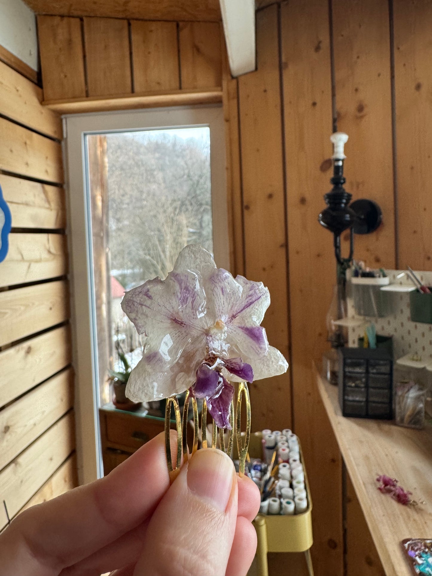 Real orchid hairpin