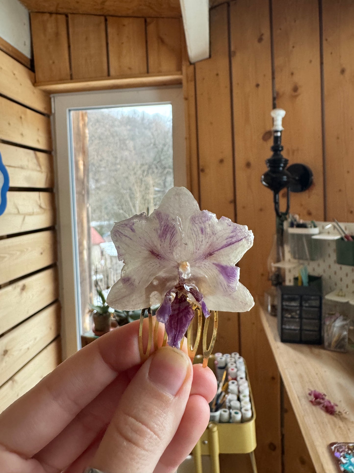 Real orchid hairpin
