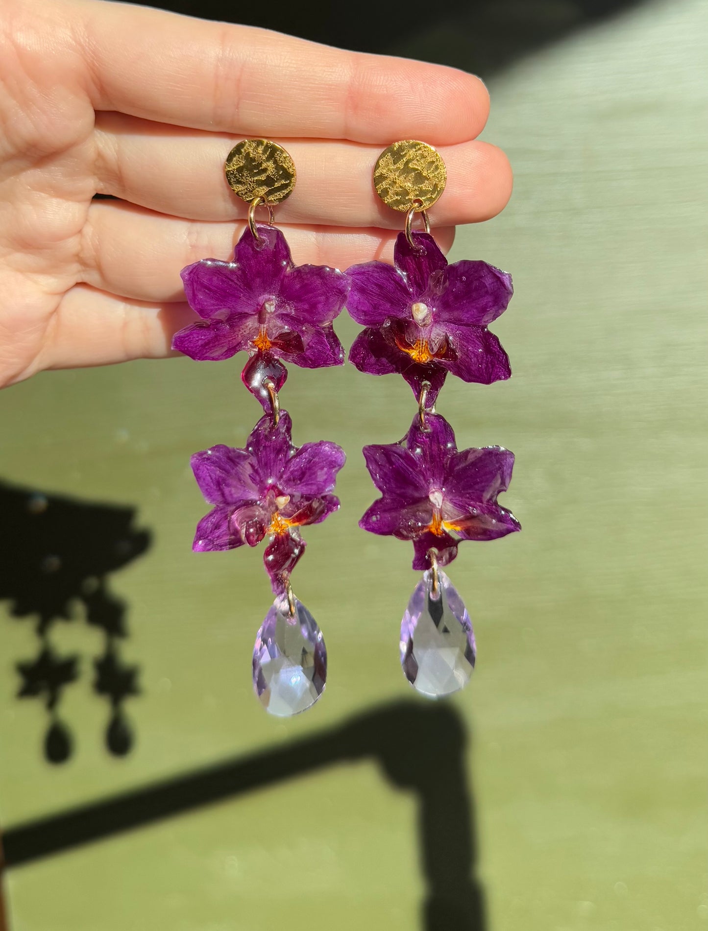 Statement dangle orchid earrings