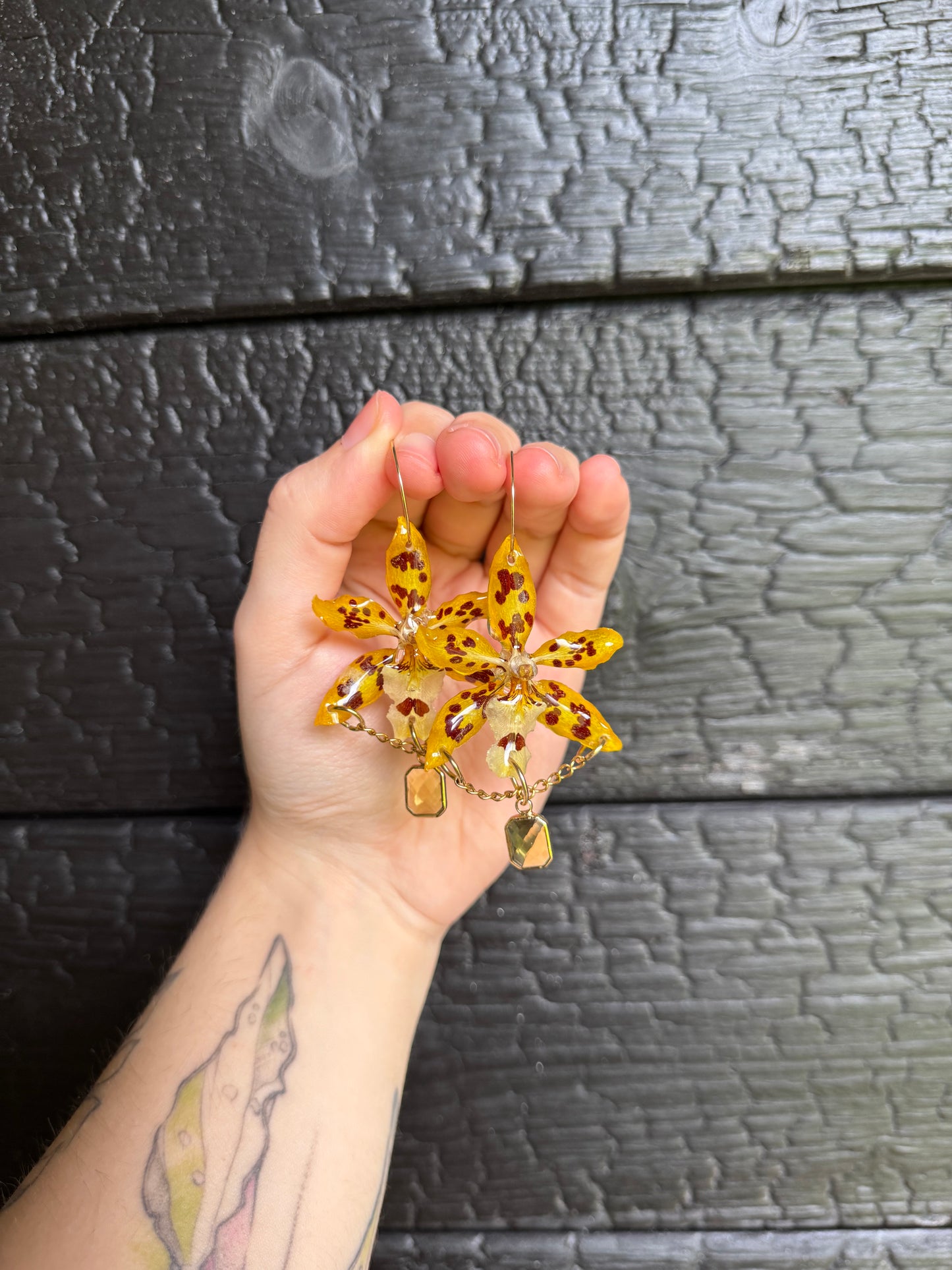 Yellow Orchid Earrings – Real Flower Resin Jewelry for Nature Lovers