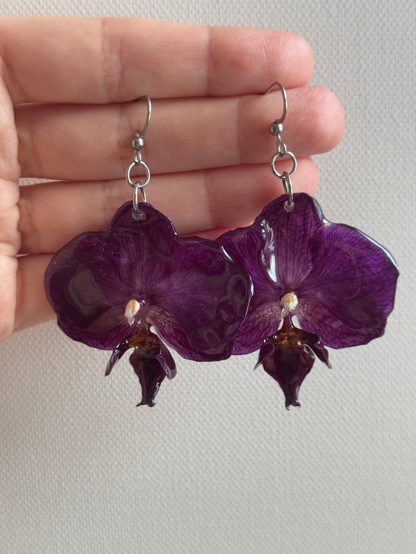 Purple Orchid earrings Flower jewelry Handmade with real petals Statement jewellery Preserved flower Unique gift