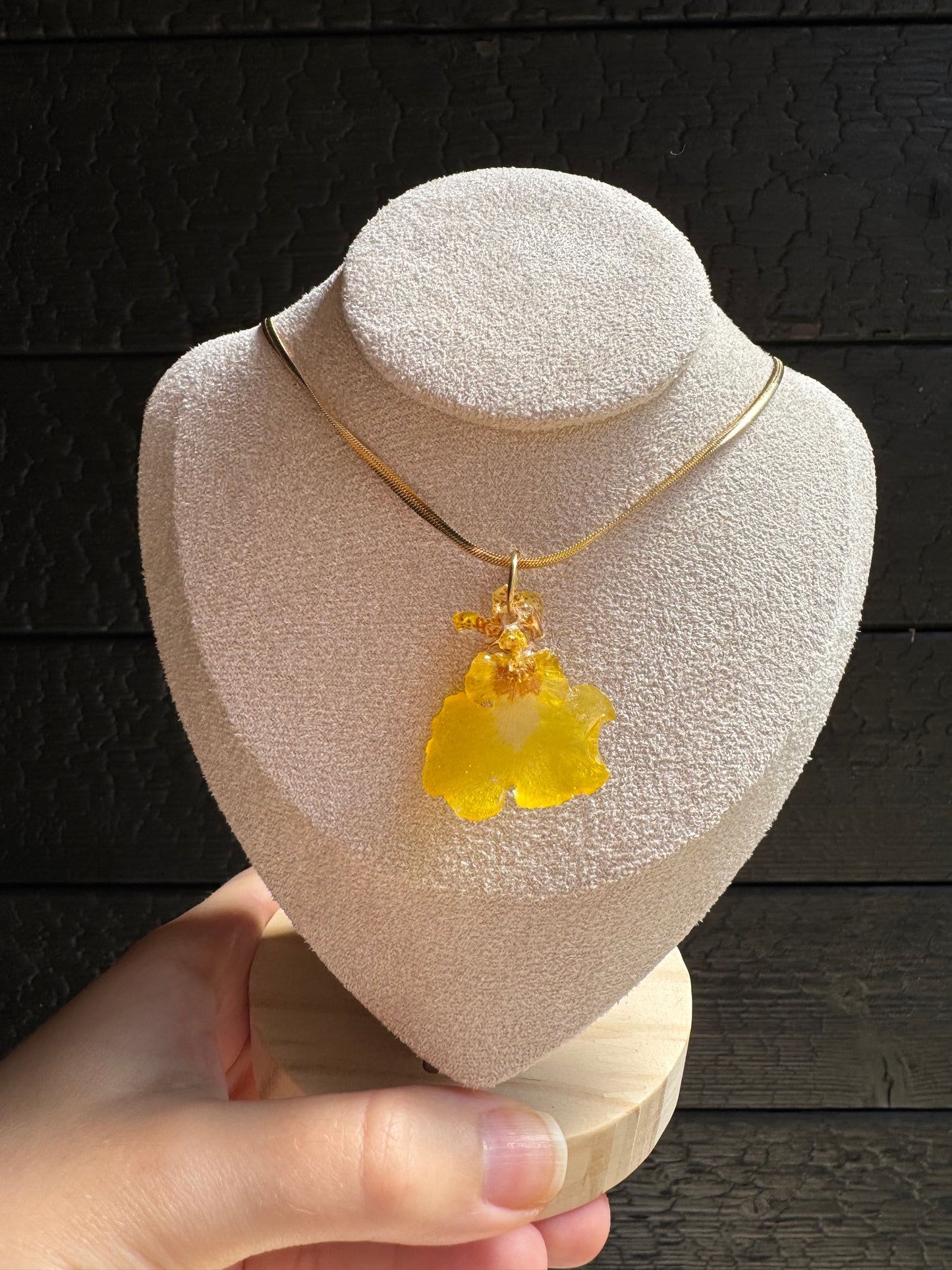 Yellow orchid necklace