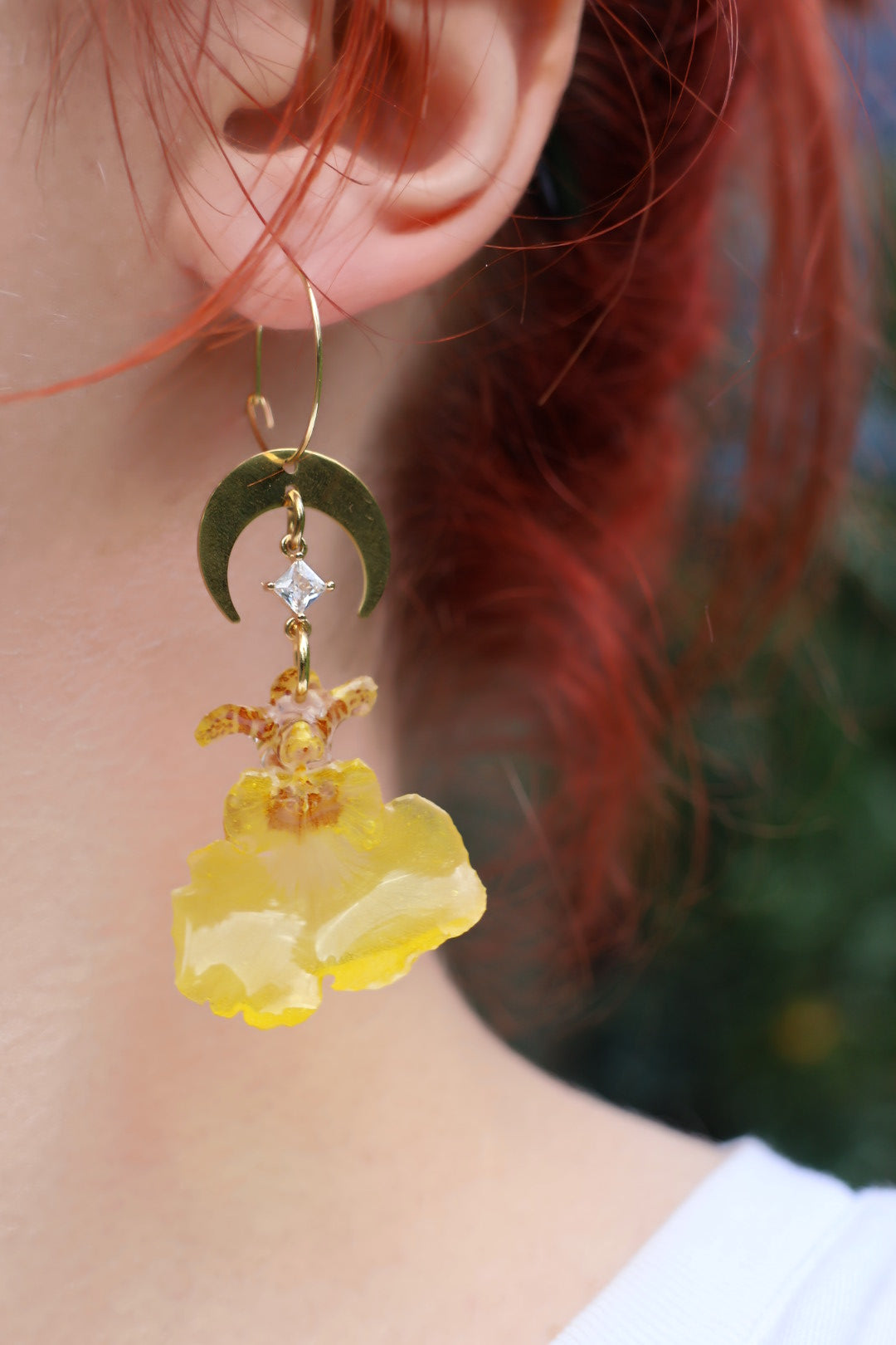 Yellow moon orchid earrings