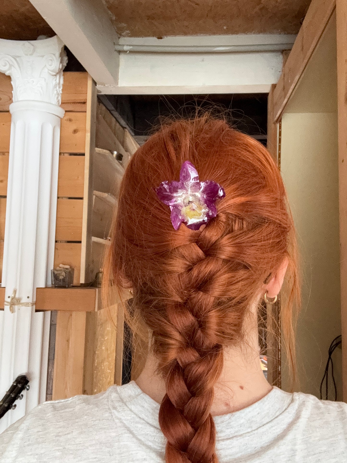 Real purple dendrobium orchid hair pin
