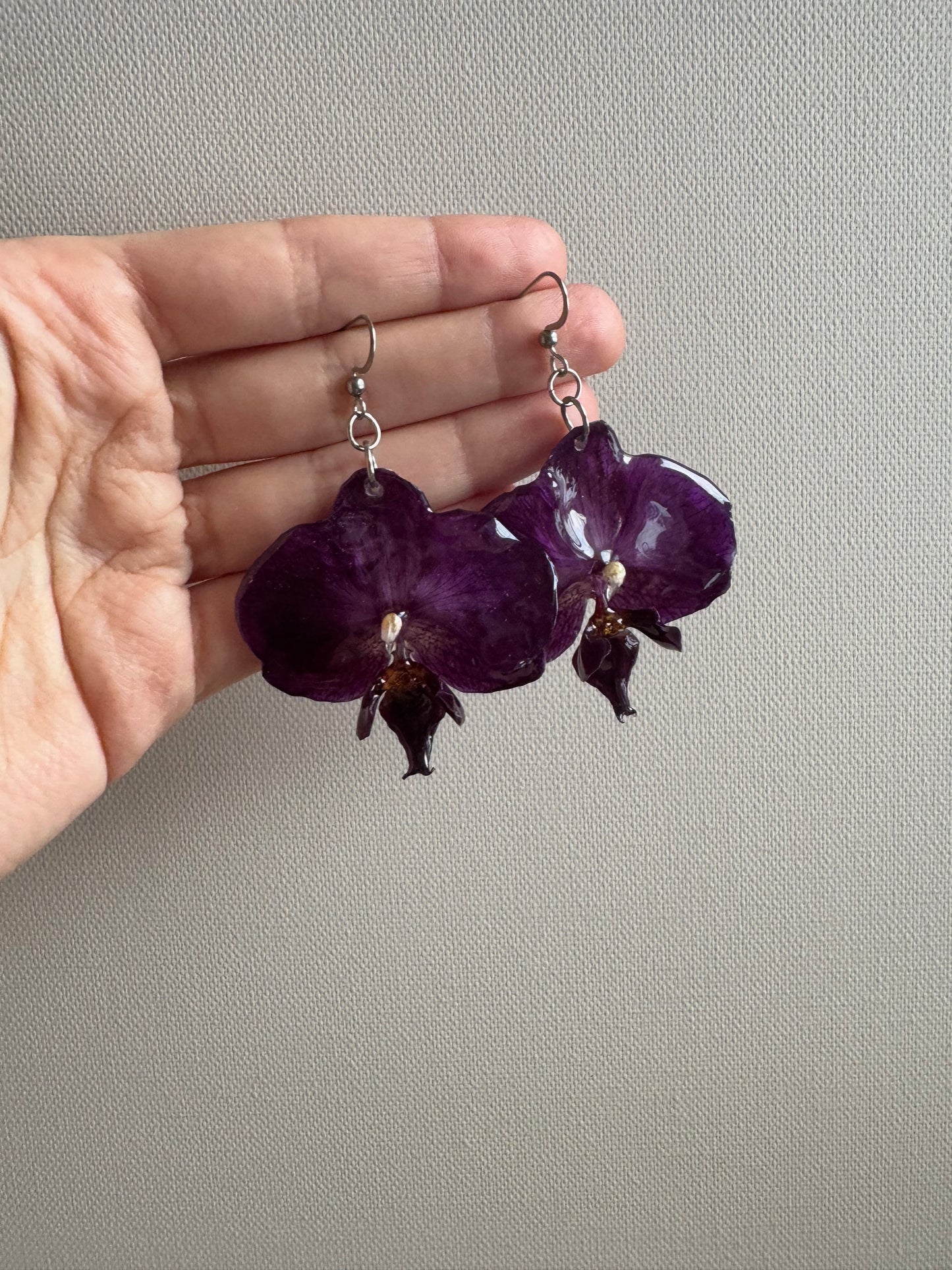Purple Orchid earrings Flower jewelry Handmade with real petals Statement jewellery Preserved flower Unique gift