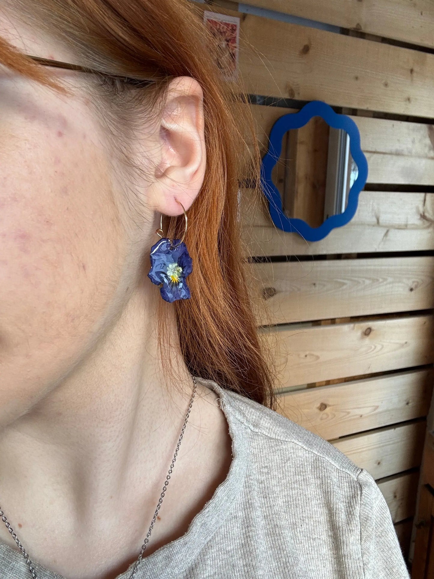 Blue pansies earrings Handmade jewelry Real violets in resin SYLLIA