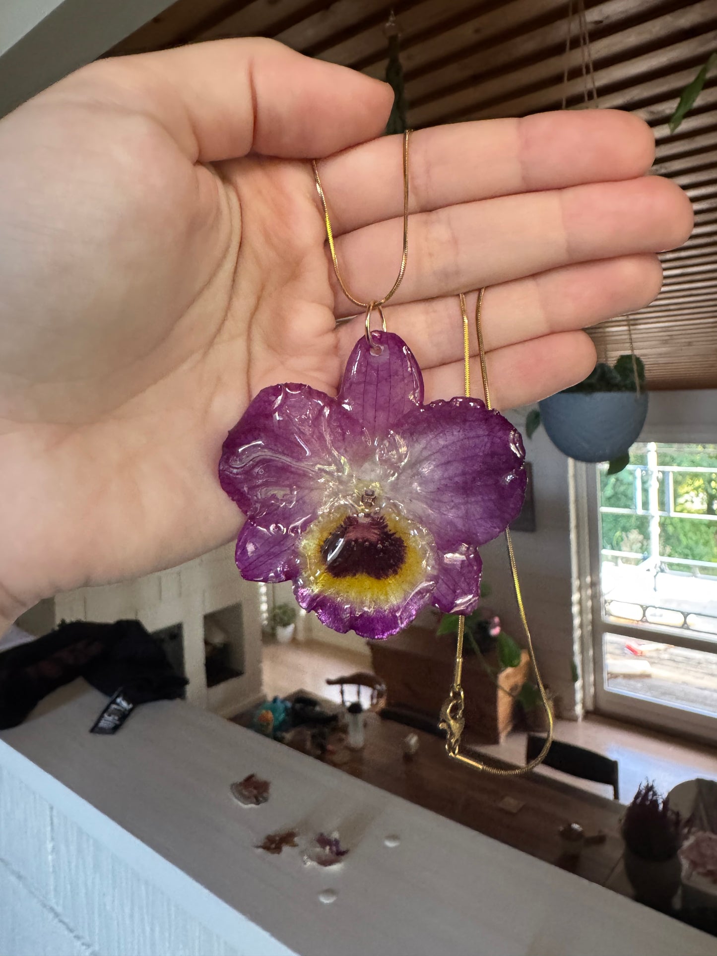 Purple dendrobium orchid necklace