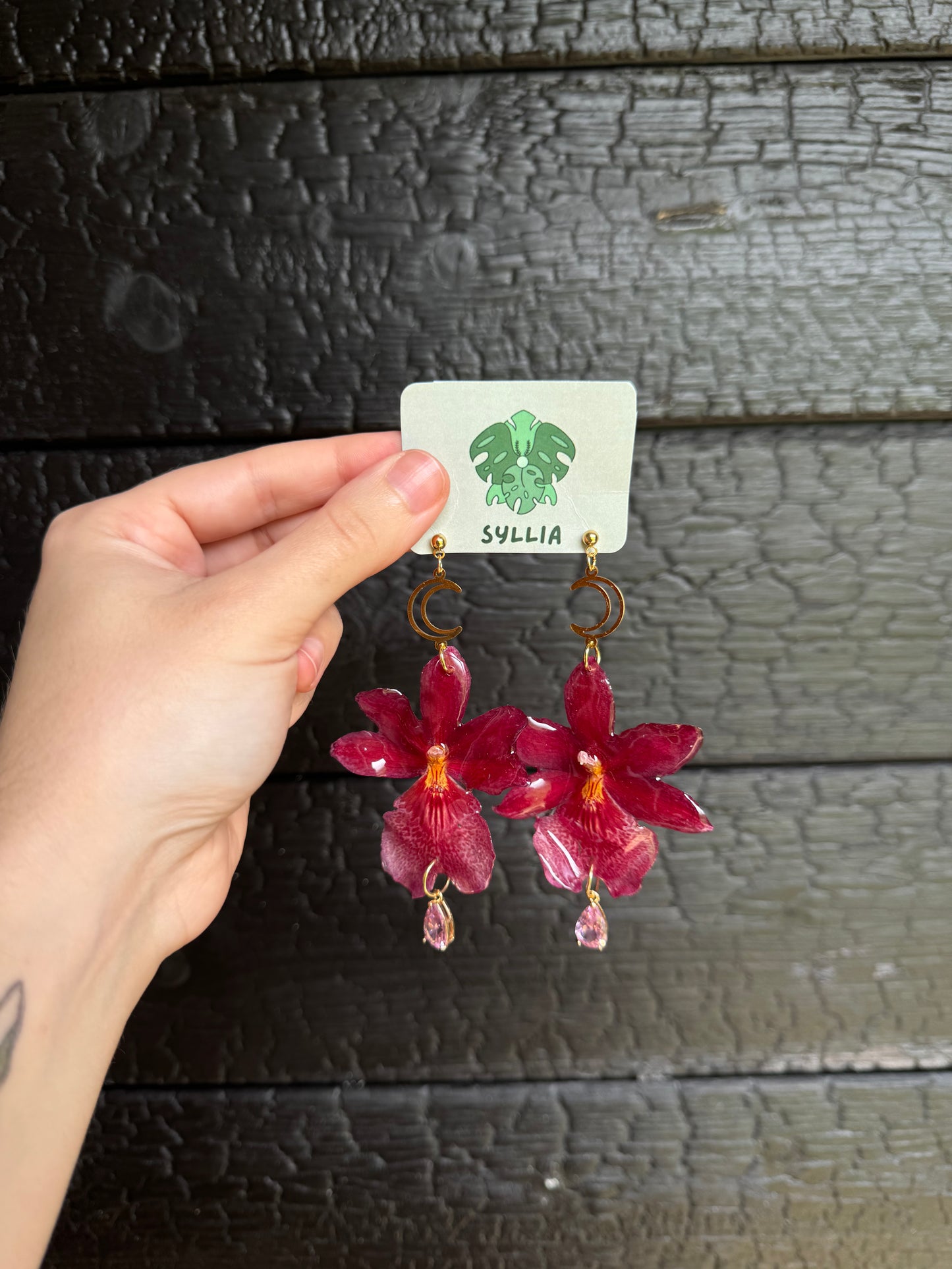 Pink orchid earrings