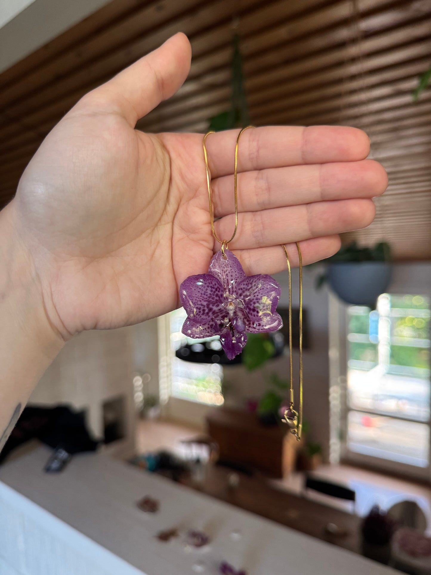 Purple orchid necklace