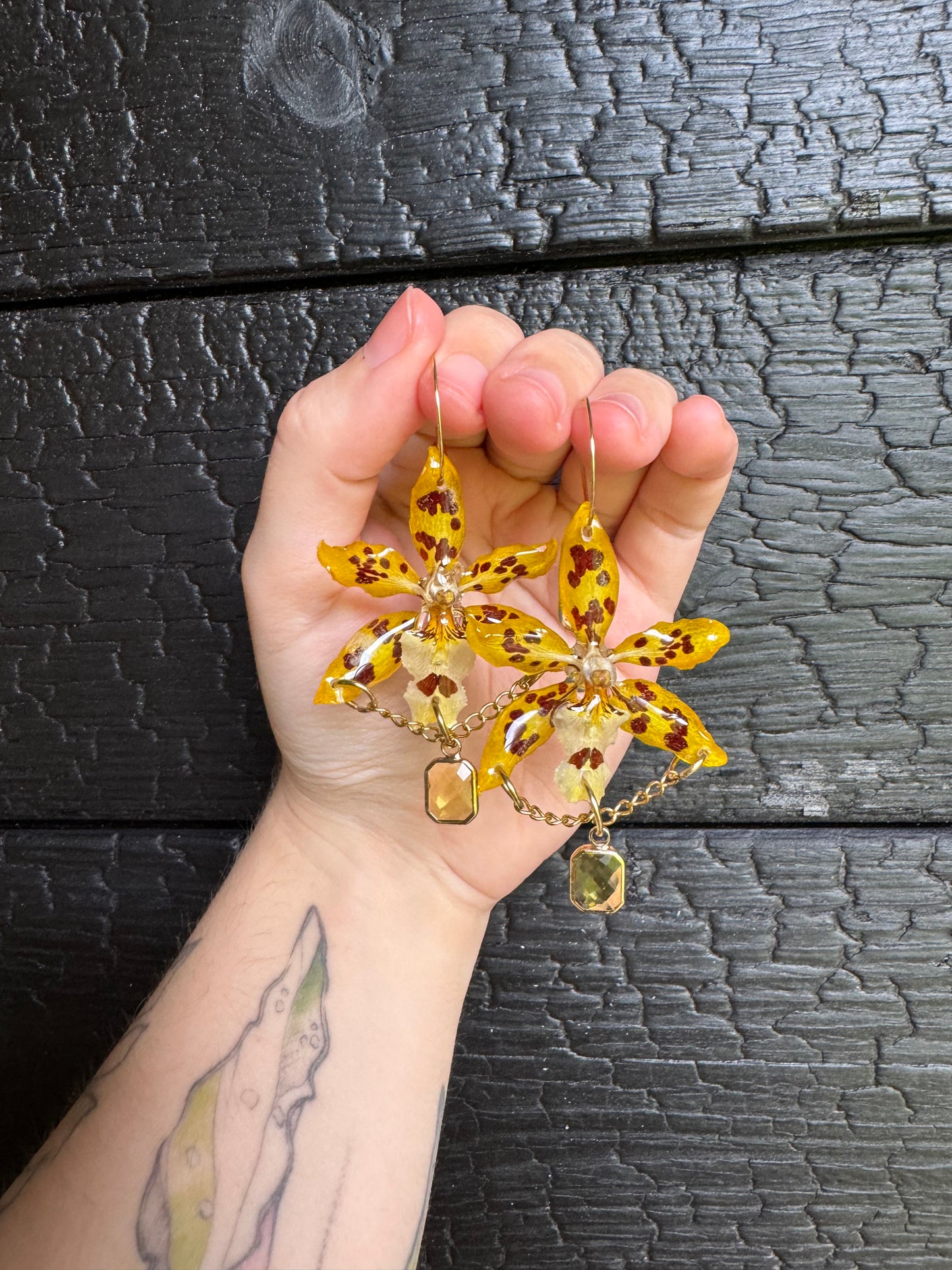 Yellow Orchid Earrings – Real Flower Resin Jewelry for Nature Lovers