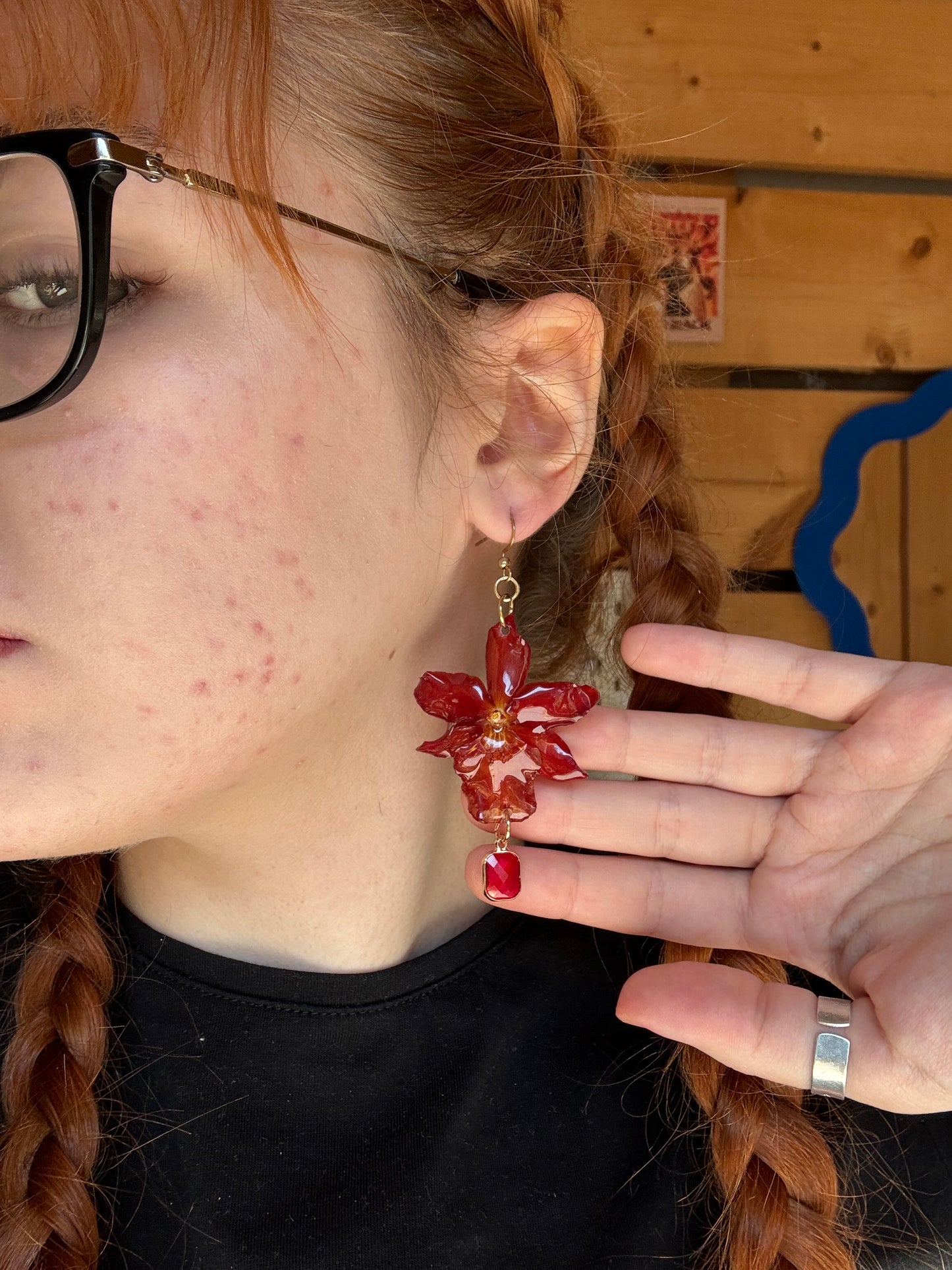 Red orchid earrings