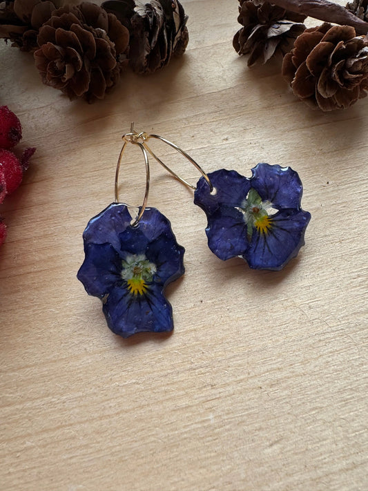 Blue pansies earrings Handmade jewelry Real violets in resin SYLLIA