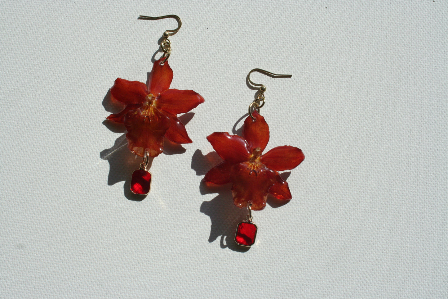 Red orchid earrings