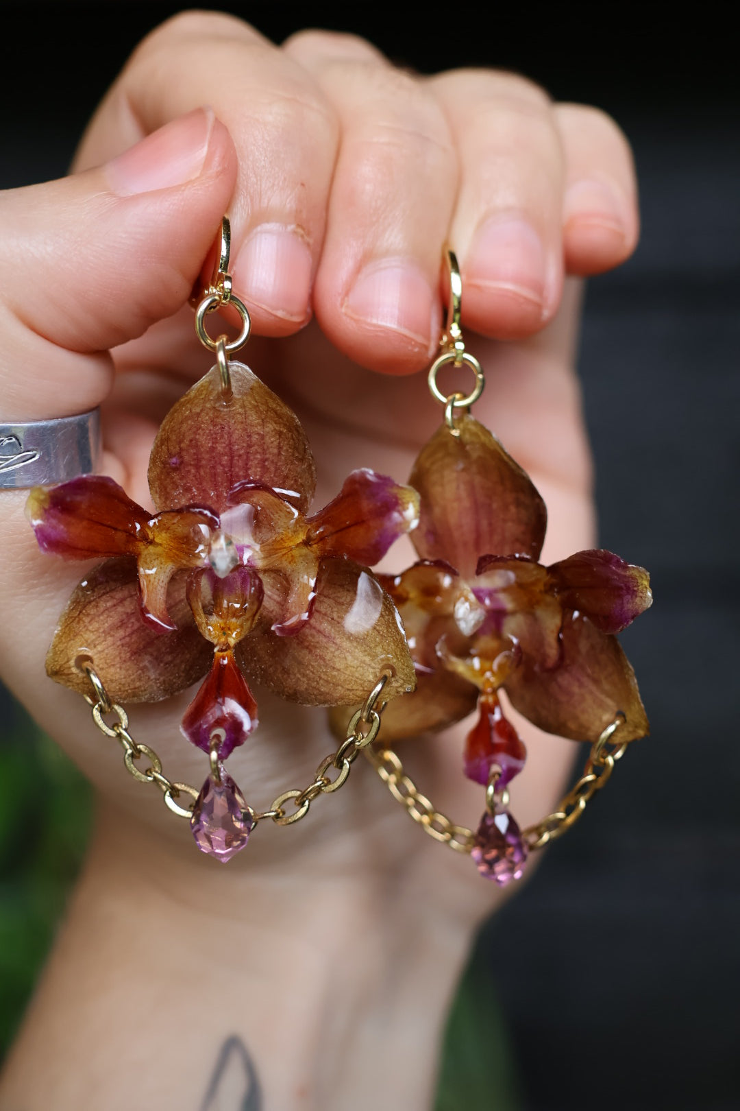 Pierced orchid earrings