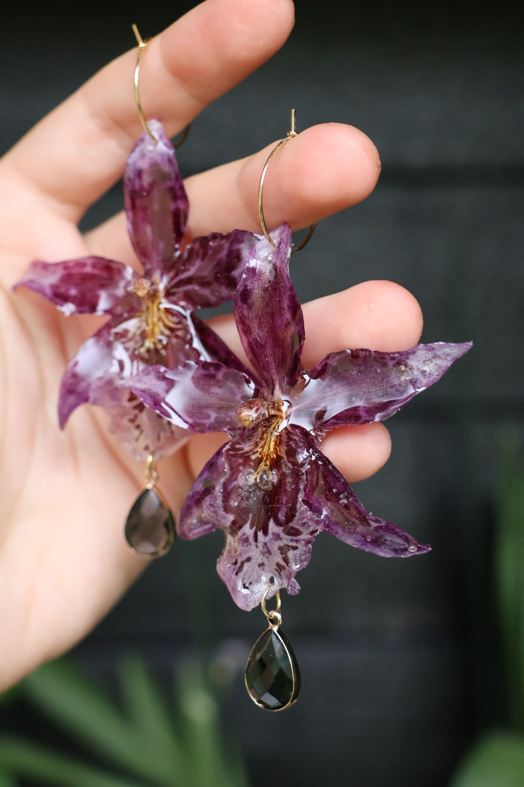 Purple orchid earrings