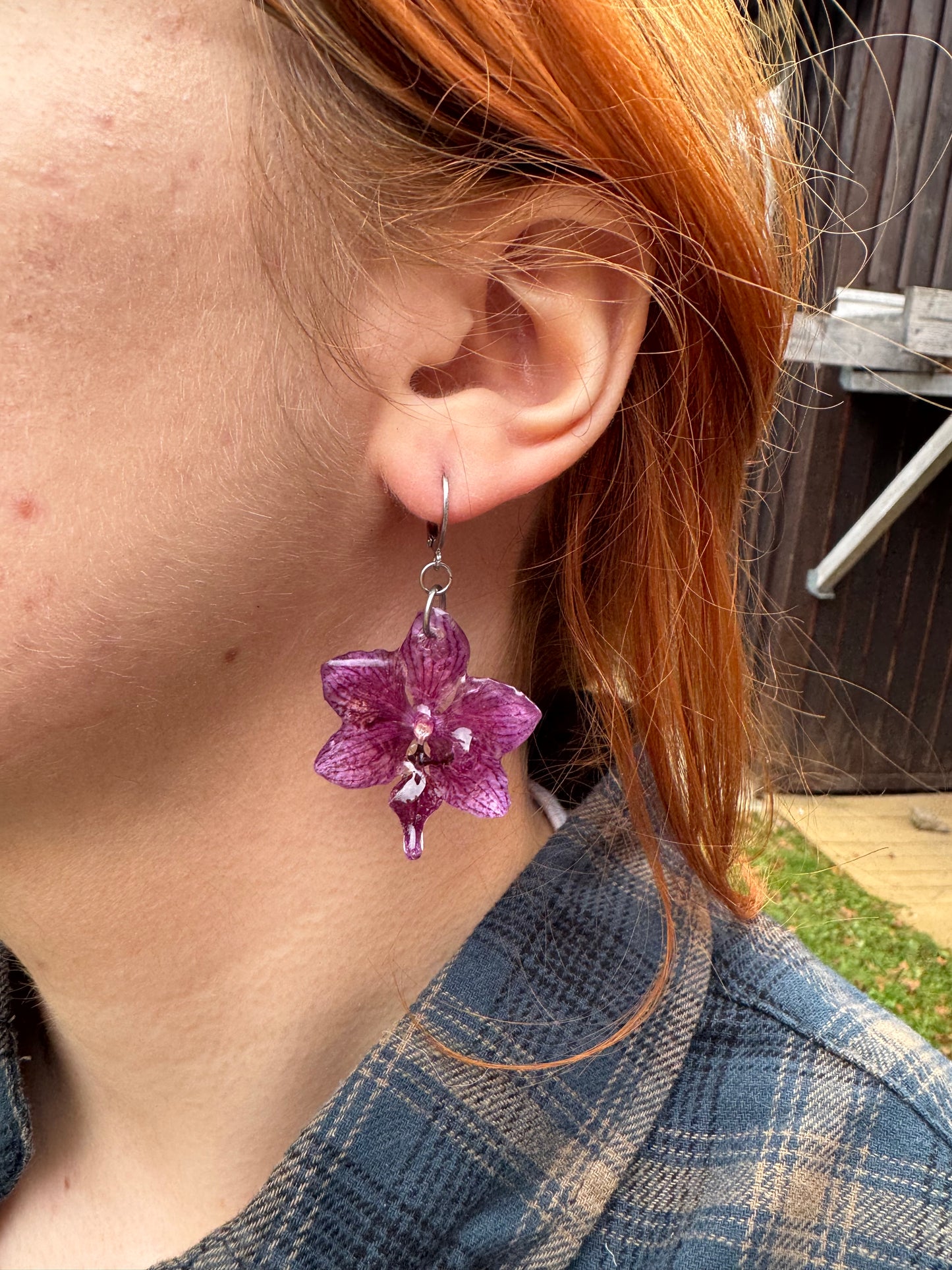 Purple orchid earrings
