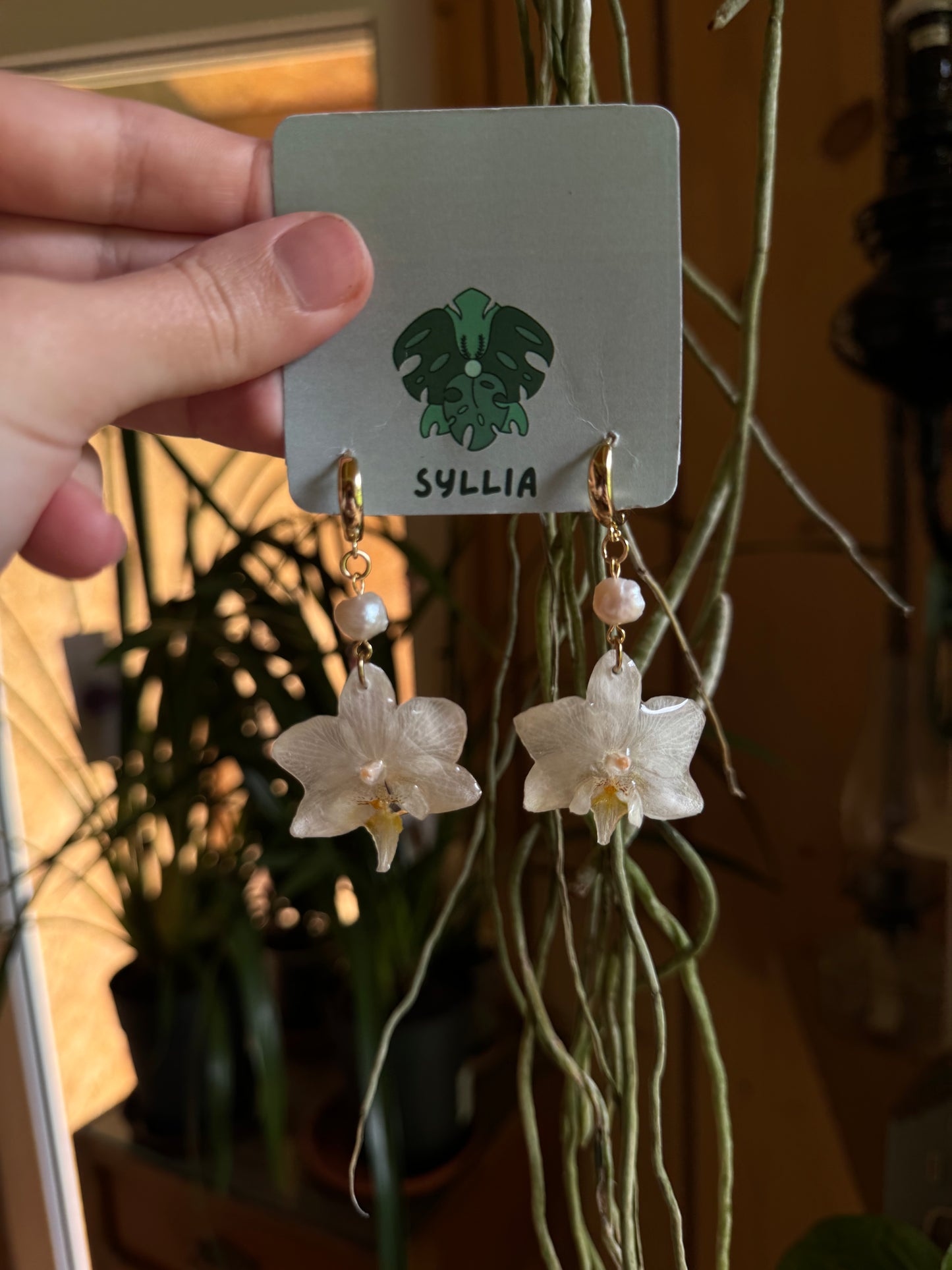 White orchid earrings