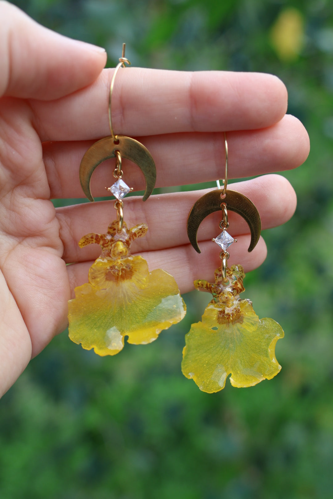Yellow moon orchid earrings