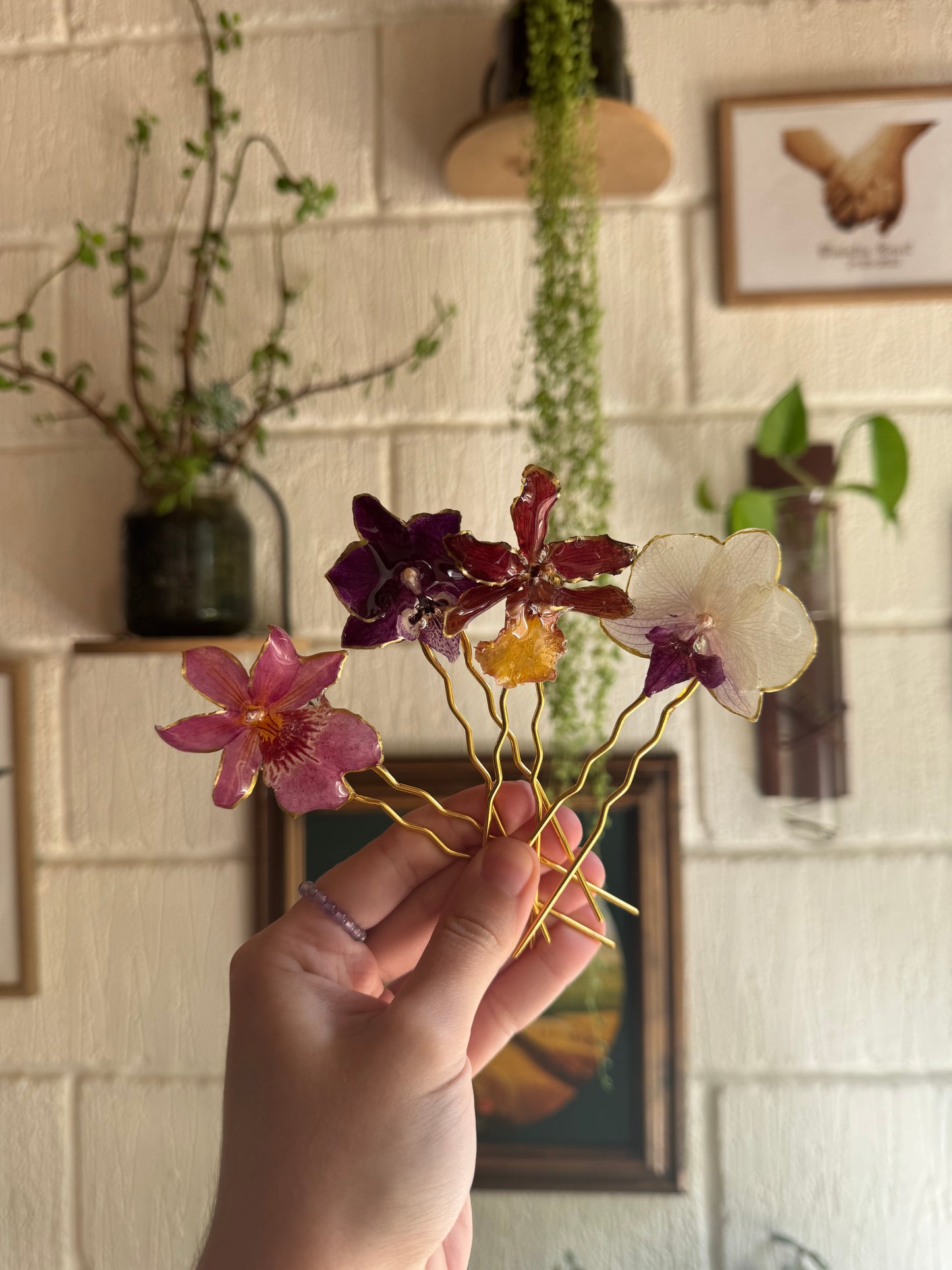 Real Orchid Hairpin – Handmade Botanical Hair Accessory SYLLIA