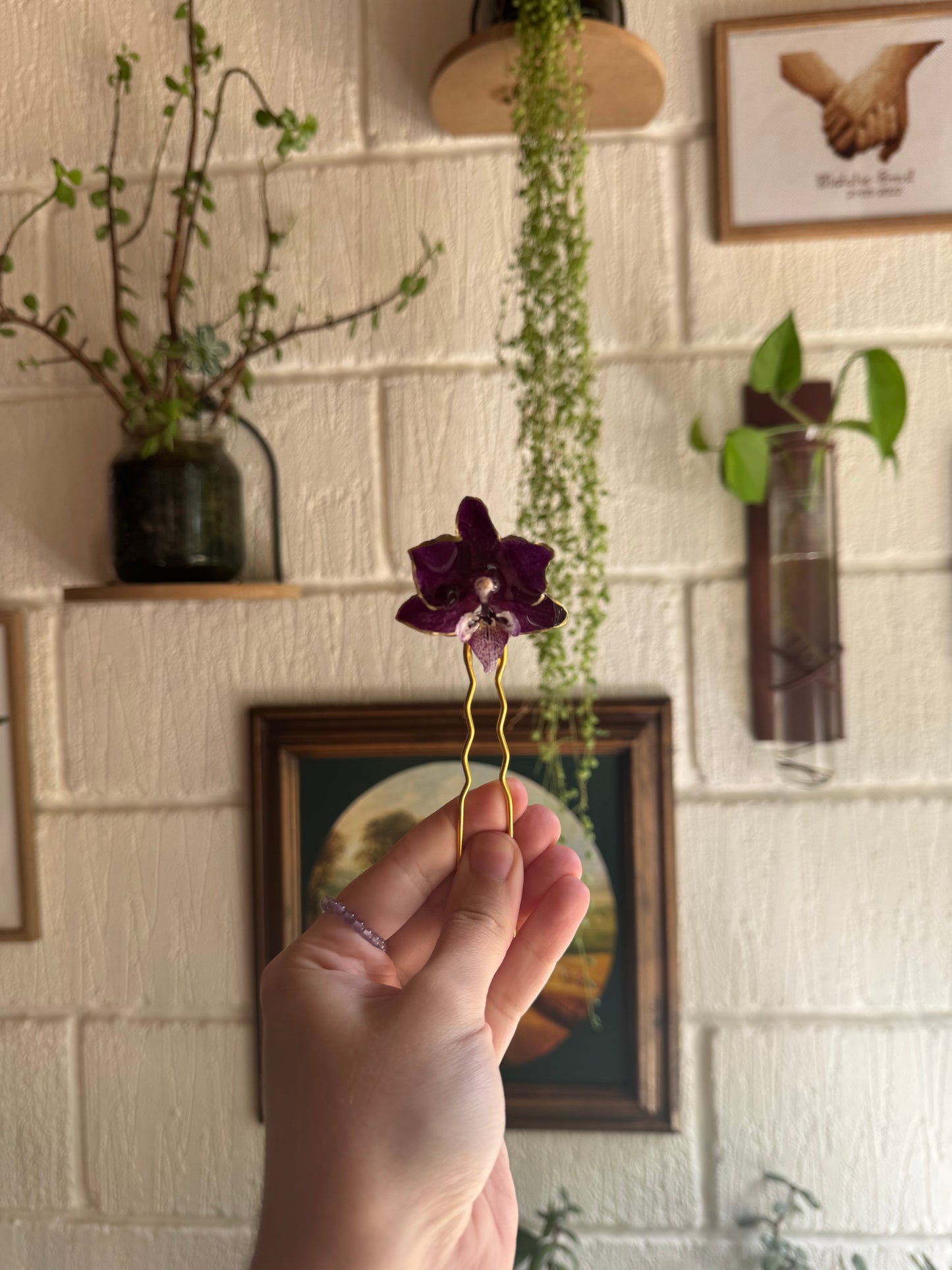 Purple orchid hairpin