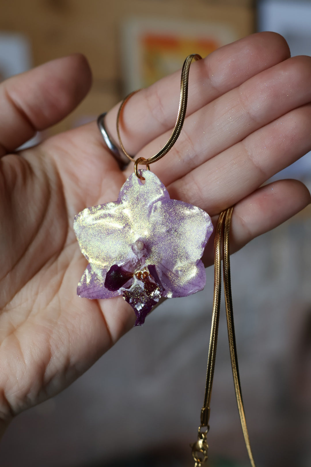 Purple chrome orchid necklace SYLLIA