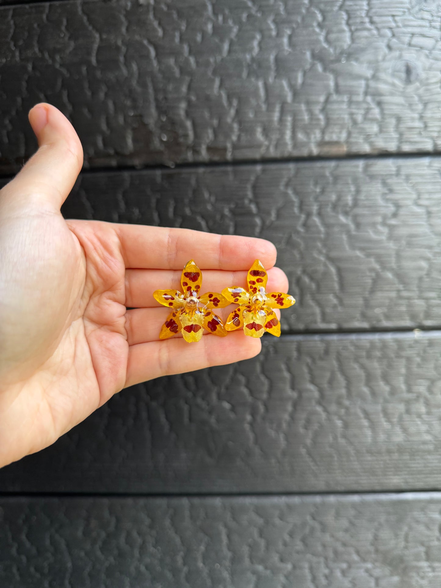 Yellow mini orchid stud earrings SYLLIA