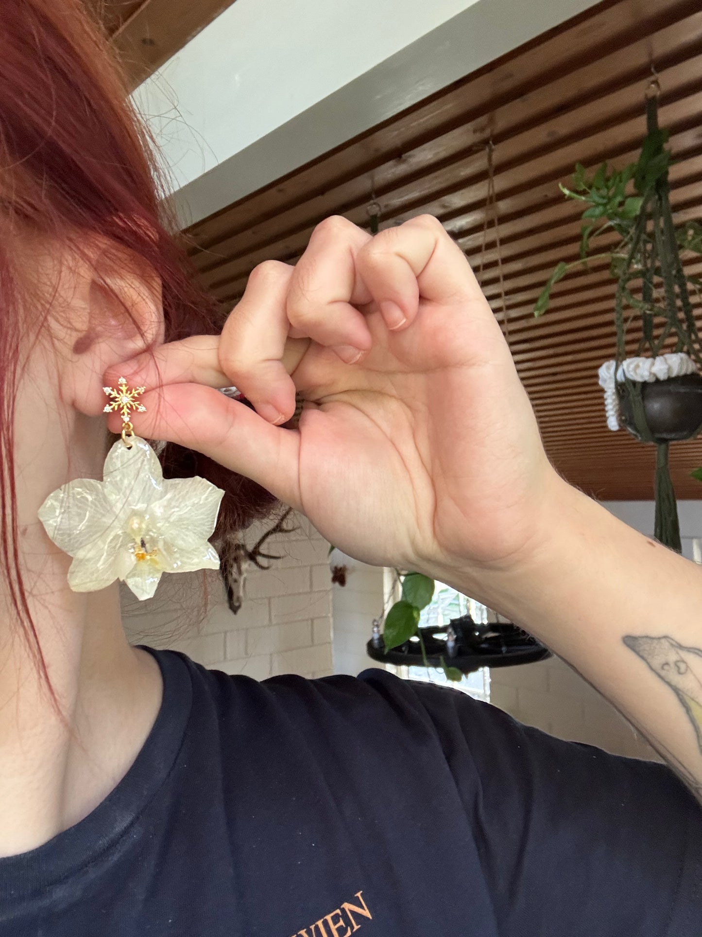 Real White Christmas Orchid Earrings – Handmade Botanical Jewelry, Elegant Winter Flower Earrings