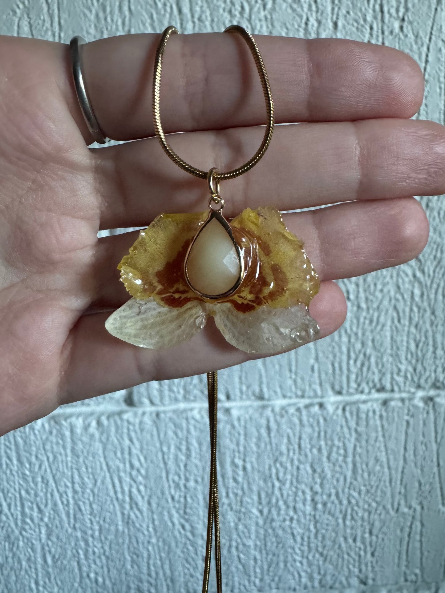Real Yellow Orchid Necklace – Handmade Botanical Jewelry, Sunshine Flower Pendant SYLLIA