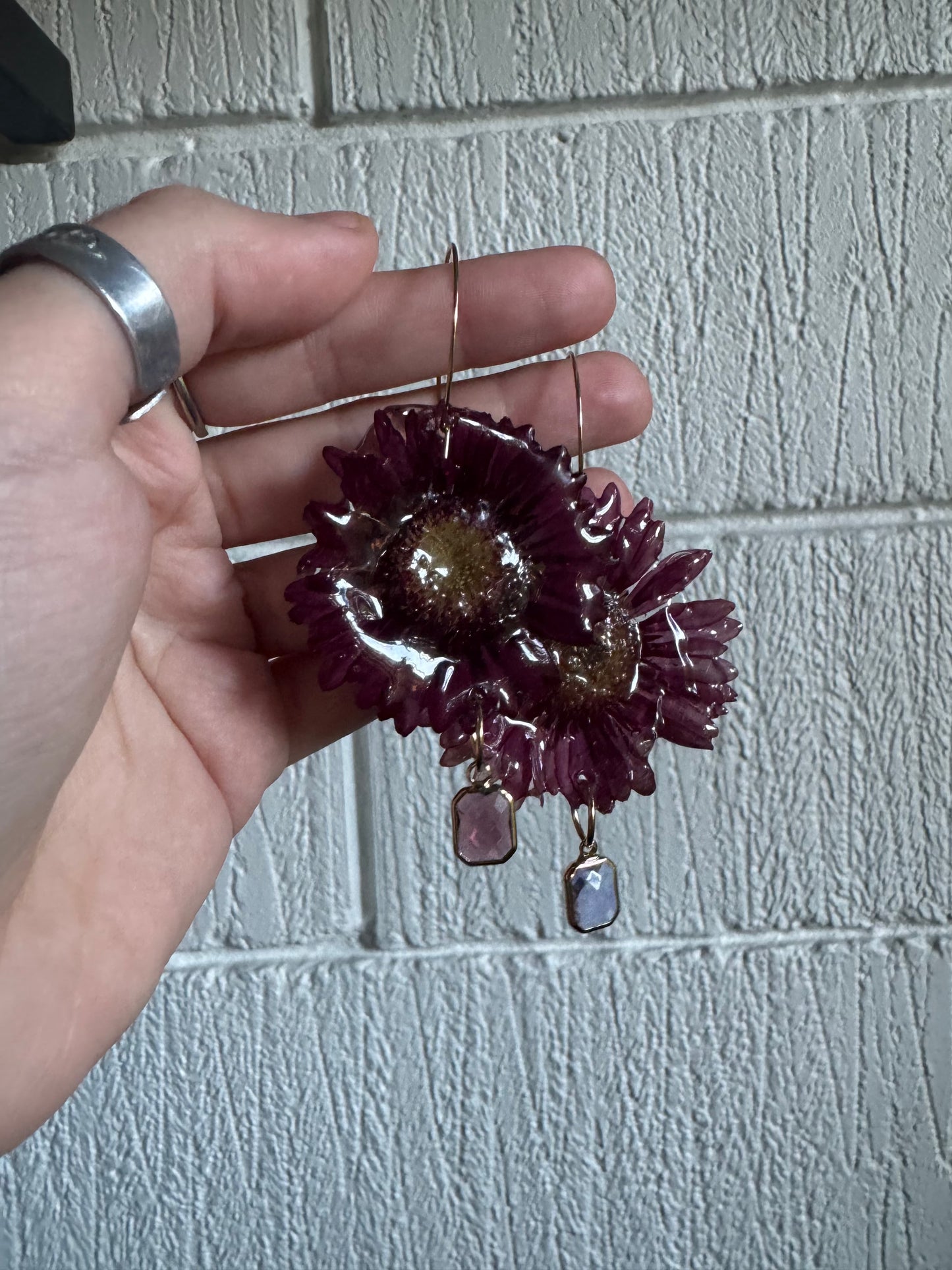 Real Mismatched Gerbera Earrings – Handmade Botanical Jewelry, Colorful Flower Earrings SYLLIA