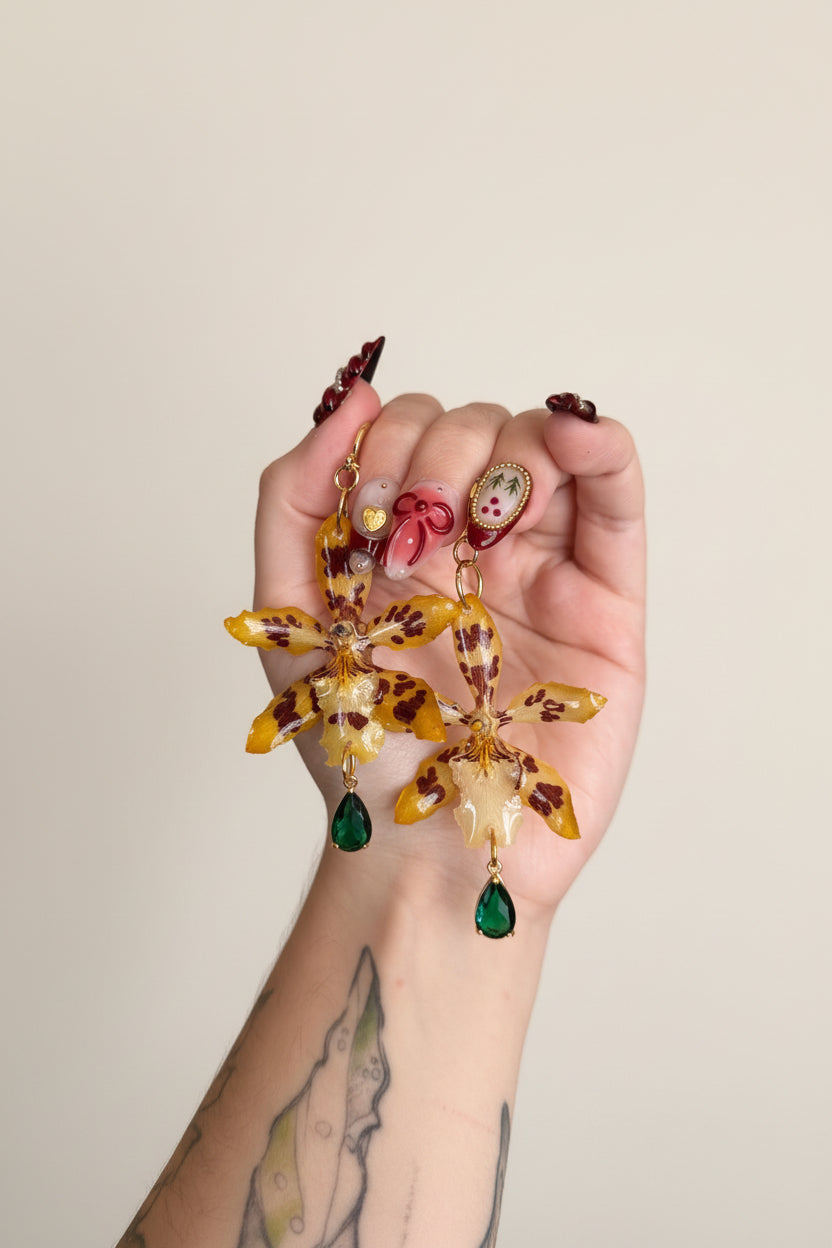 Yellow oncidium orchid earrings SYLLIA