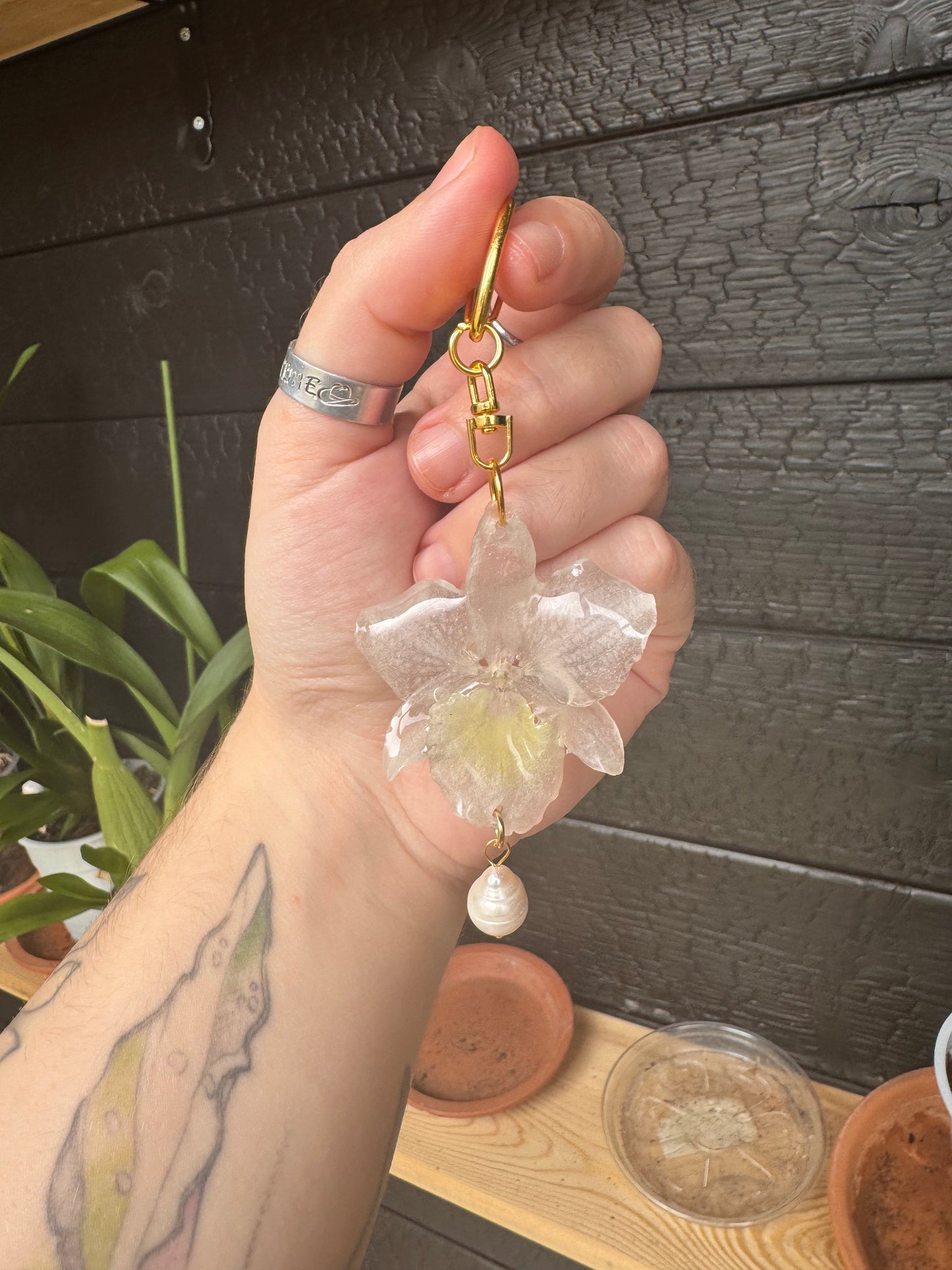 White orchid bag charm SYLLIA