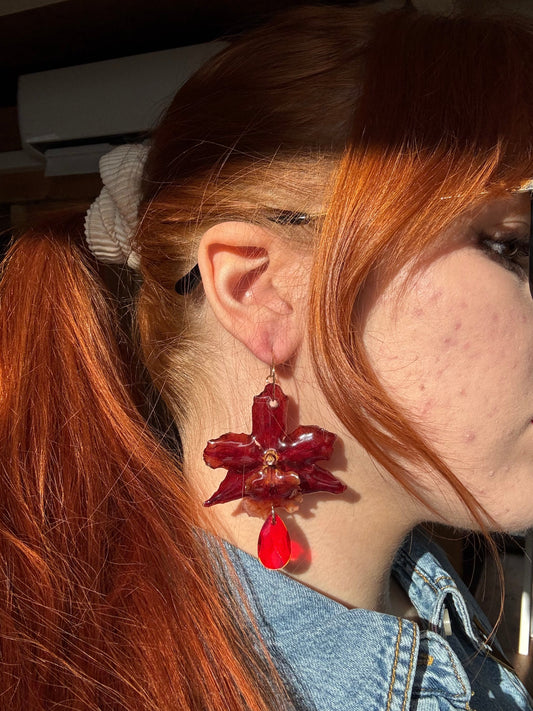 How I make real red orchid earrings