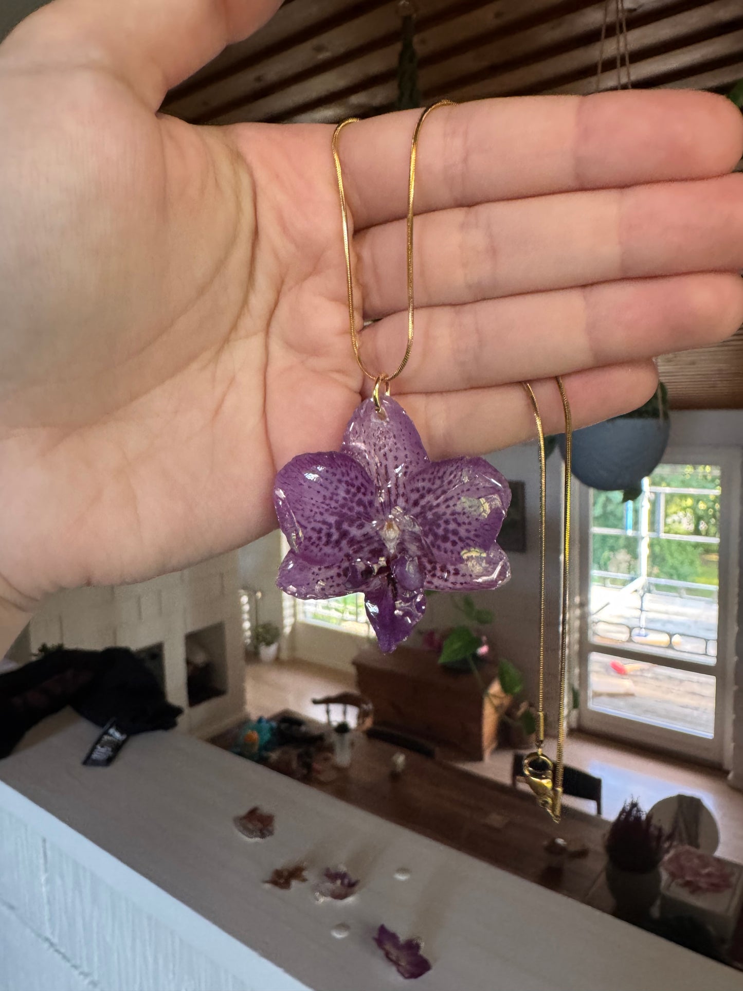Purple orchid necklace