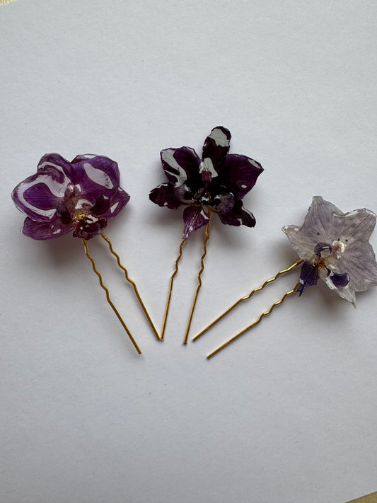Handmade Real Orchid Mini Hairpins – Preserved Floral Accessories