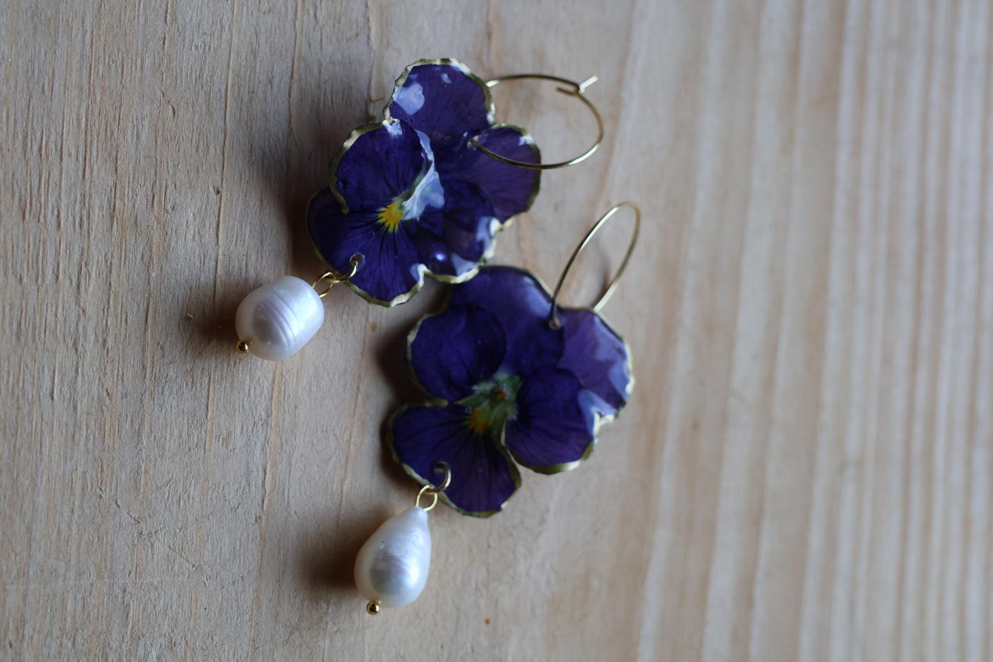 Deep blue pansy hoops