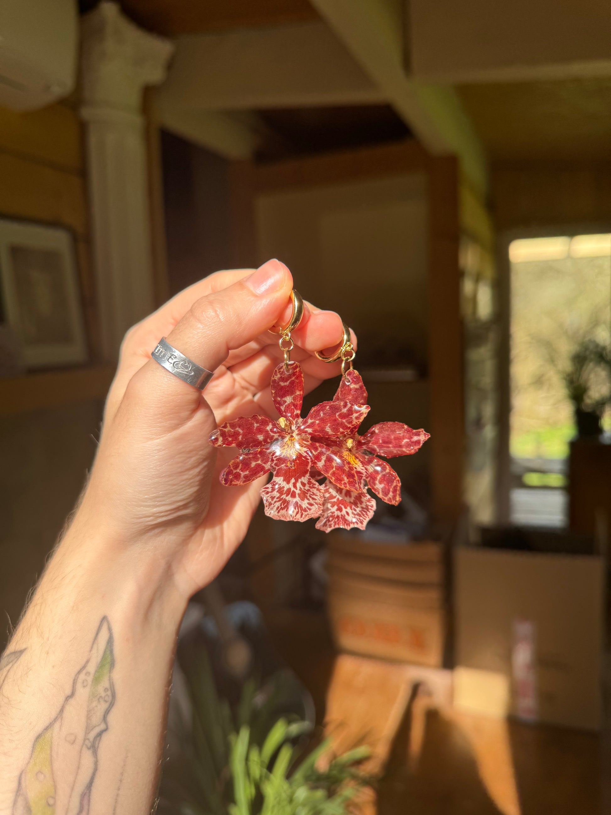 Red tiger orchid earrings SYLLIA