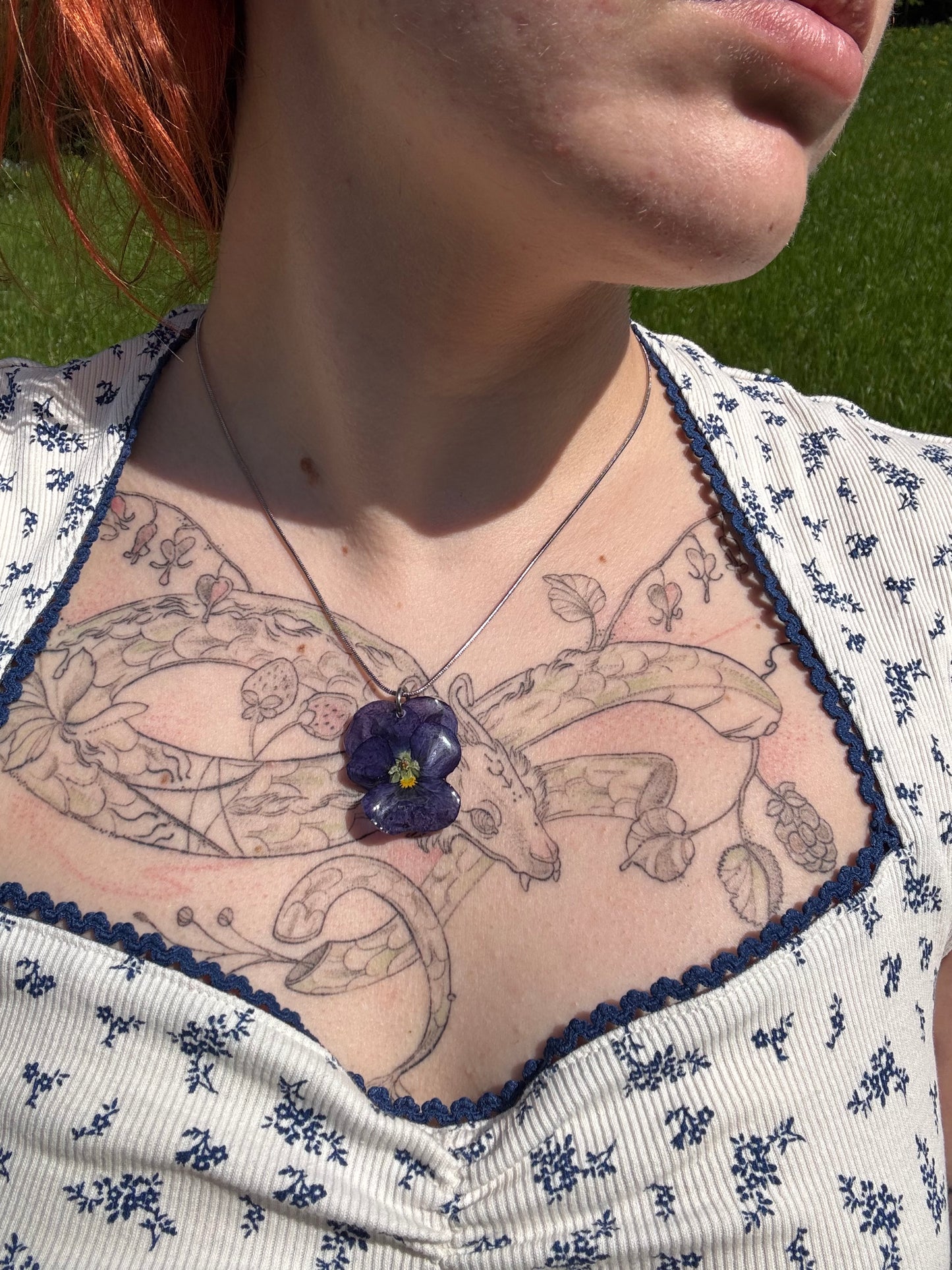 Blue pansy necklace
