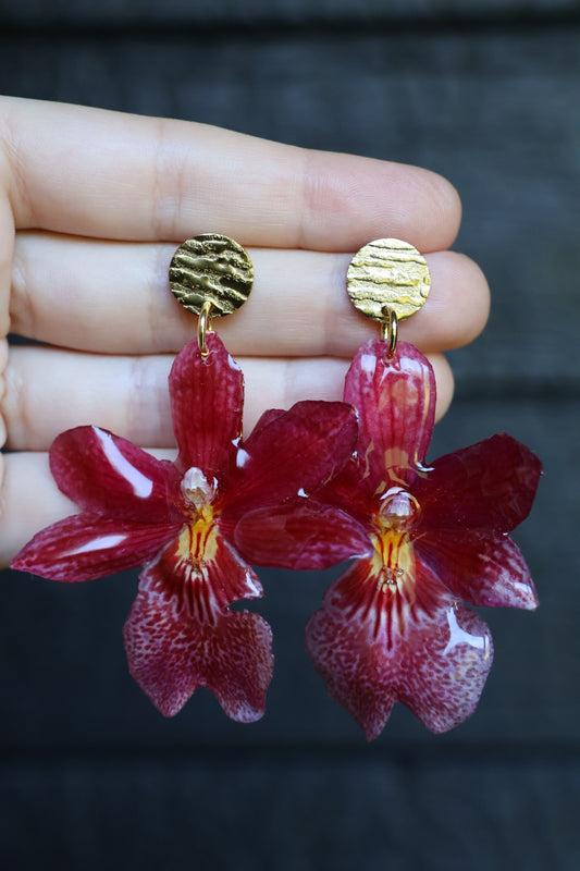 Pink orchid earrings
